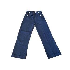 Silbon “Sailor” Women's Wide Leg Navy Pants with Hip Buttons Size 34